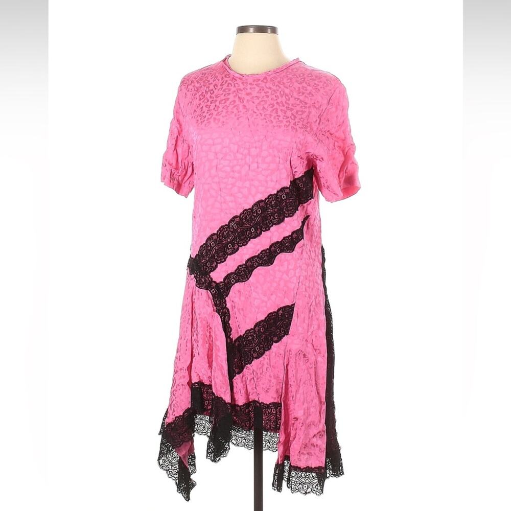 Koche pink satin and black lace cocktail party dress, size 42 or small/med